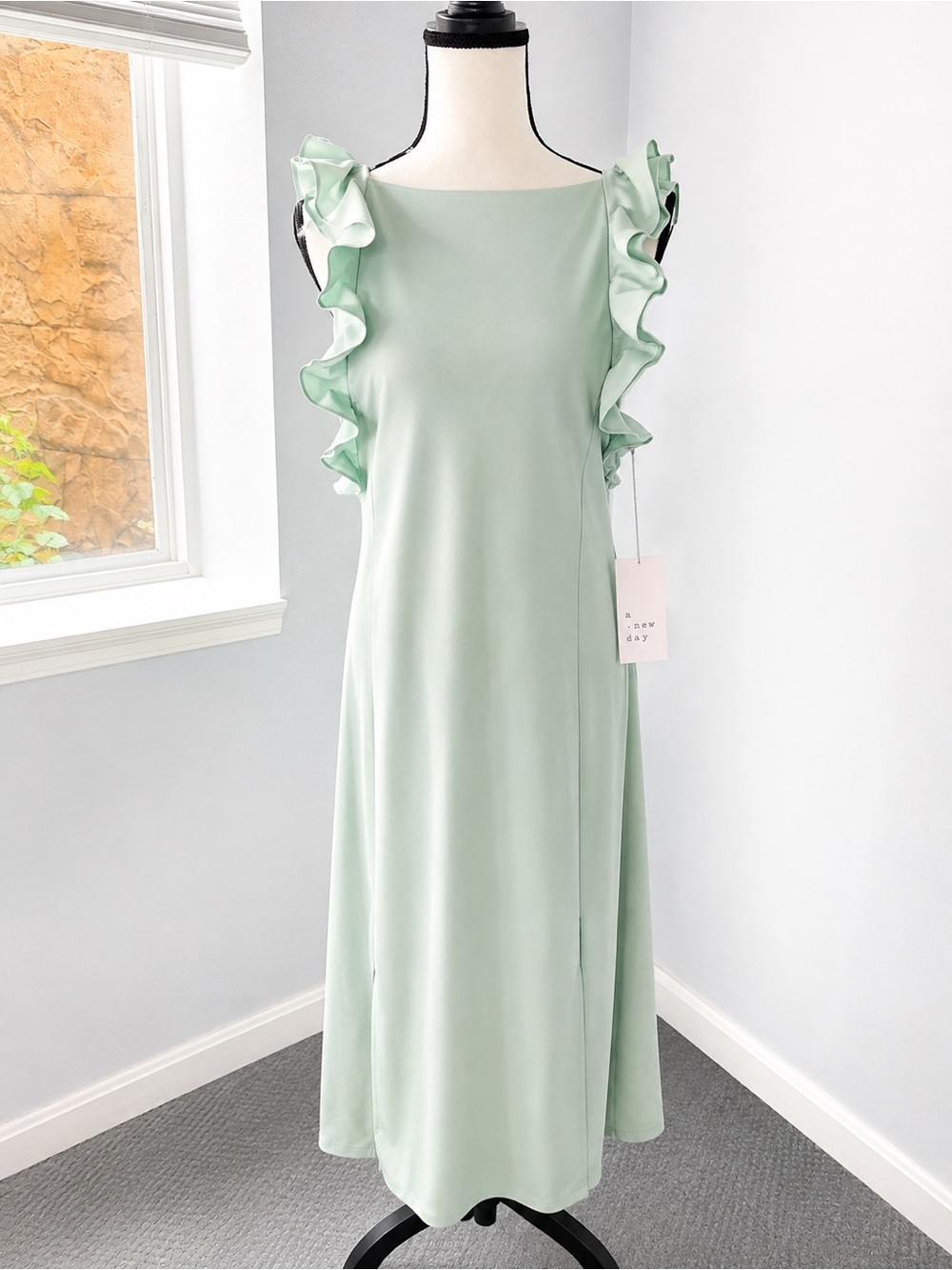 a new day Pale Mint Ruffle-Sleeve Midi Dress